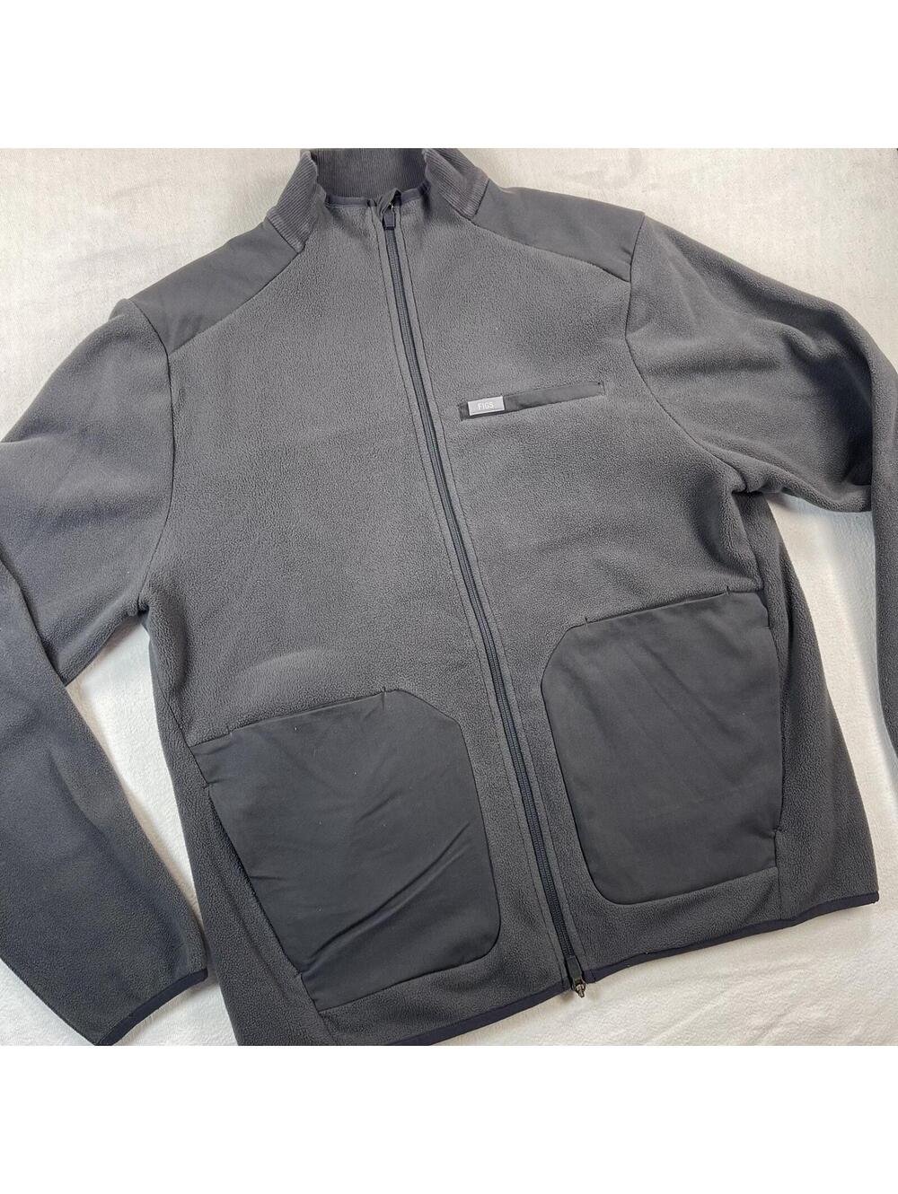 Figs On Shift Jacket Mens Medium Charcoal Fleece Scrubs Full Zip Pockets nurse